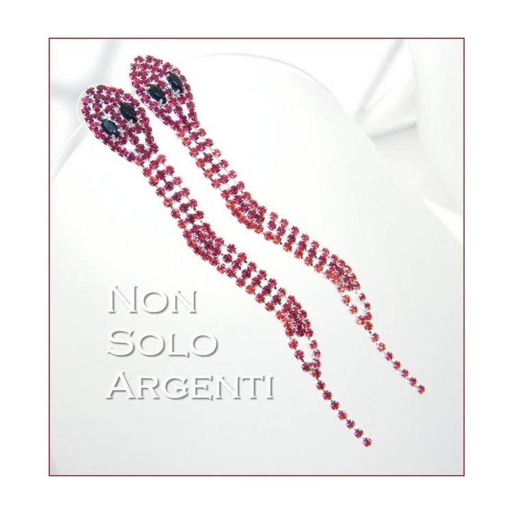 NSA|Orecchini Bigiotteria : Lunghi serpenti argentati occhi navette e pavè di strass + colori