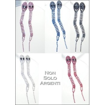 NSA|Orecchini Bigiotteria : Lunghi serpenti argentati occhi navette e pavè di strass + colori