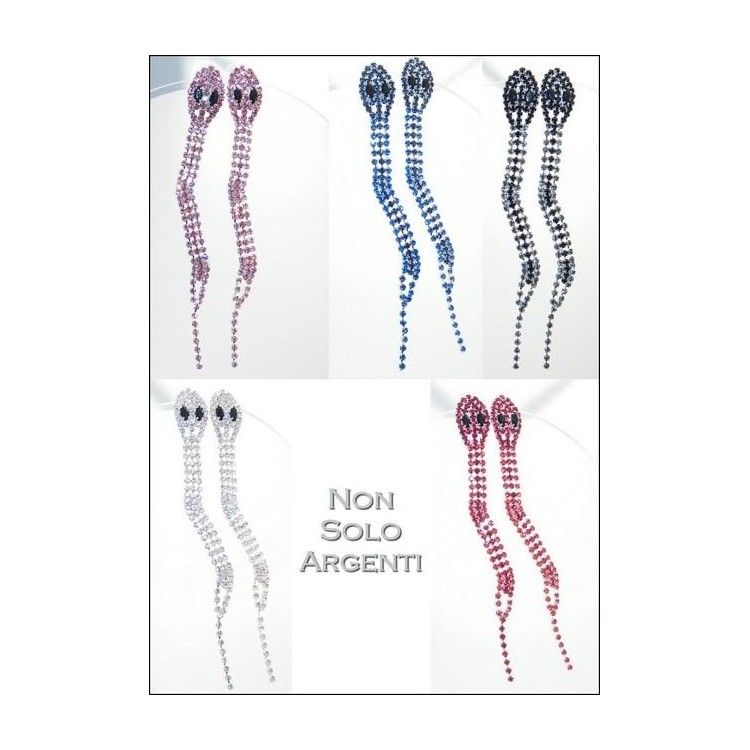 NSA|Orecchini Bigiotteria : Lunghi serpenti argentati occhi navette e pavè di strass + colori
