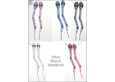 NSA|Orecchini Bigiotteria : Lunghi serpenti argentati occhi navette e pavè di strass + colori