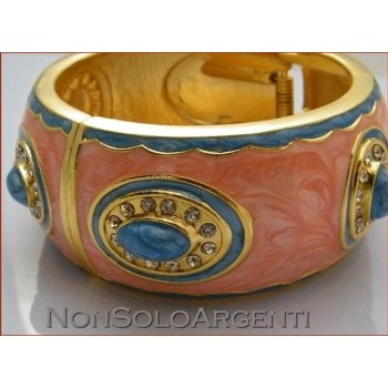 NSA|Bigiotteria : Bracciale Braccialetto a Molla colore ORO con smalto rosa pesca e azzurro + Strass