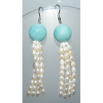 NSA|925 silver earrings natural amazonite pearls and tufts of cultured pearls
