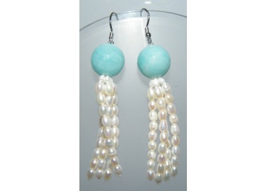 NSA|925 silver earrings natural amazonite pearls and tufts of cultured pearls