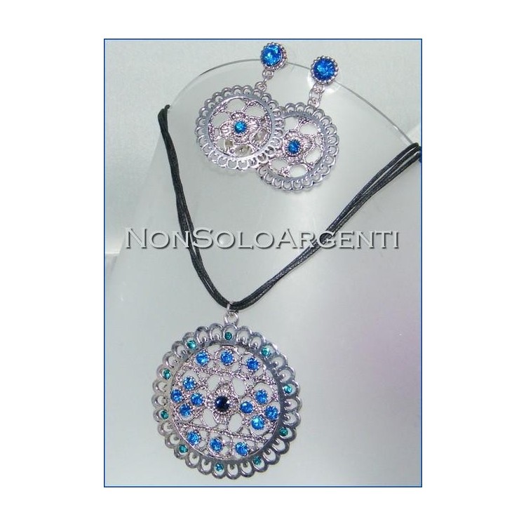 NSA|Bigiotteria : Parure laminata argento scuro strass blu elettrico