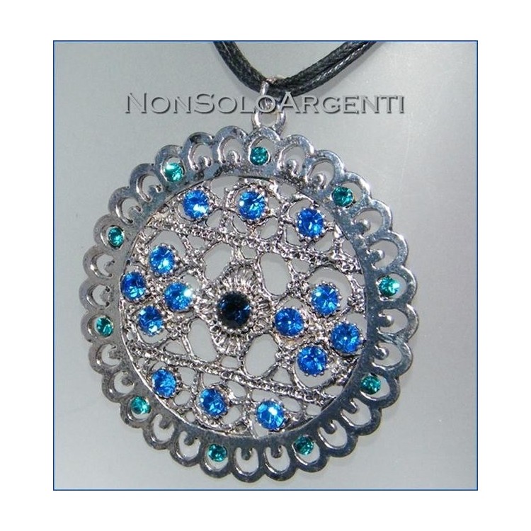 NSA|Bigiotteria : Parure laminata argento scuro strass blu elettrico