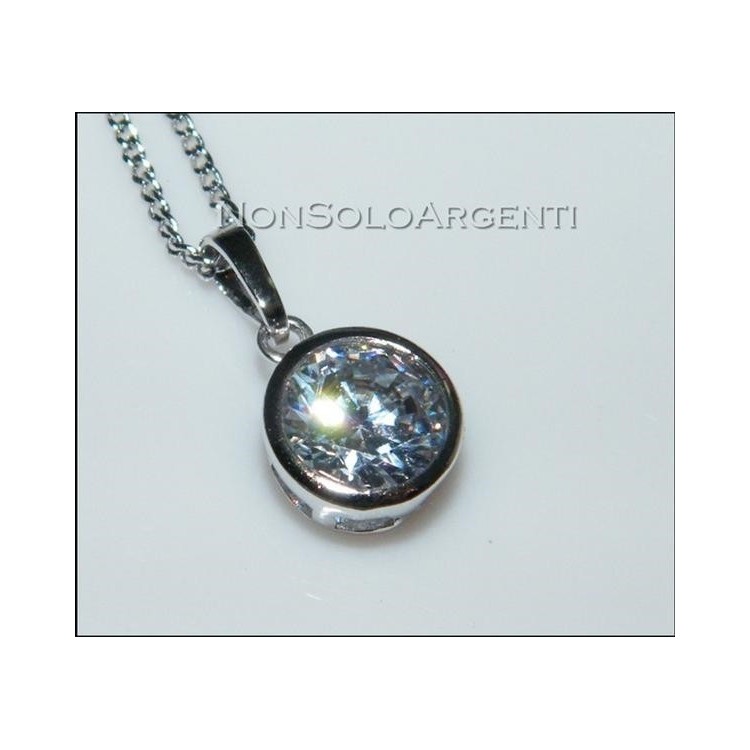 NSA|Bigiotteria : collana uomo o donna ciondolo pendente punto luce zircone Cipollino Lamin ORO BIANCO 18k Gold PLATED