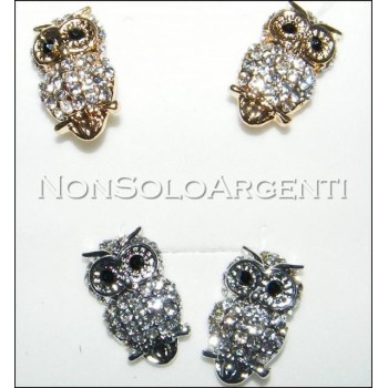 NSA|Bigiotteria : orecchini perno e farfallina argento o oro con  gufo pavè di strass