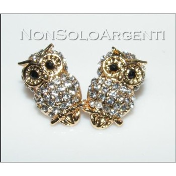 NSA|Bigiotteria : orecchini perno e farfallina argento o oro con  gufo pavè di strass