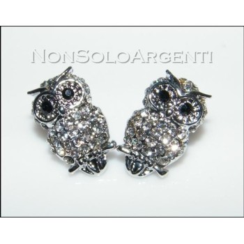 NSA|Bigiotteria : orecchini perno e farfallina argento o oro con  gufo pavè di strass