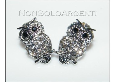 NSA|Bigiotteria : orecchini perno e farfallina argento o oro con  gufo pavè di strass