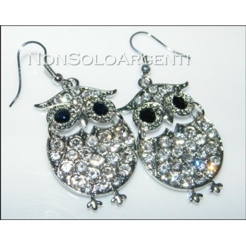 NSA|Bigiotteria : orecchini ad amo argento o oro con  gufo pavè di strass