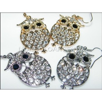 NSA|Bigiotteria : orecchini ad amo argento o oro con  gufo pavè di strass