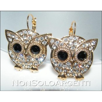 NSA|Bigiotteria : orecchini monachella a clips argento o oro con  gufo pavè di strass