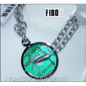 NSA|Bracciale Donna FIBO Stainless Steel Acciaio Chirurgico 316L Verde Ciondolo Tondo