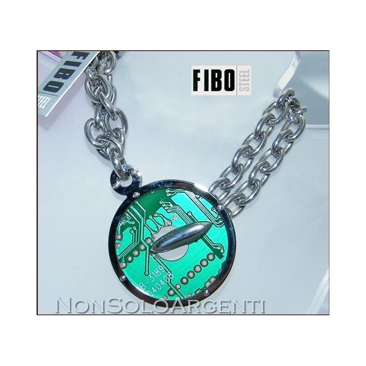 NSA|Bracciale Donna FIBO Stainless Steel Acciaio Chirurgico 316L Verde Ciondolo Tondo