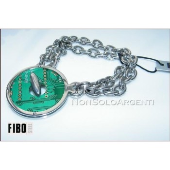 NSA|Bracciale Donna FIBO Stainless Steel Acciaio Chirurgico 316L Verde Ciondolo Tondo