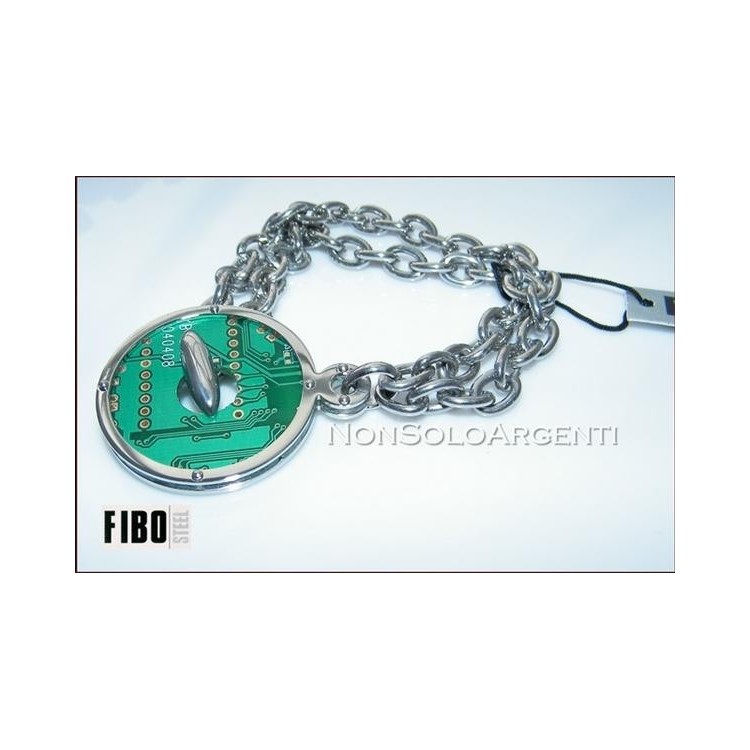 NSA|Bracciale Donna FIBO Stainless Steel Acciaio Chirurgico 316L Verde Ciondolo Tondo