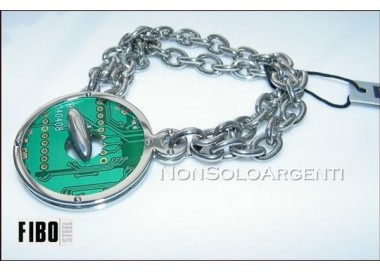 NSA|Bracciale Donna FIBO Stainless Steel Acciaio Chirurgico 316L Verde Ciondolo Tondo