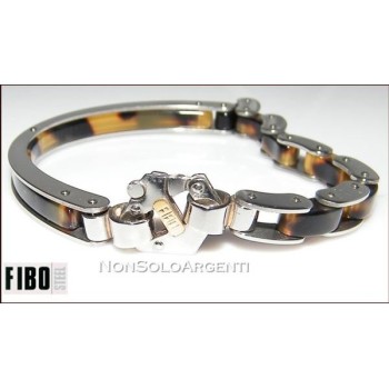NSA|Bracciale Uomo FIBO mezza manetta tartaruga modulare Acciaio 316L punto oro