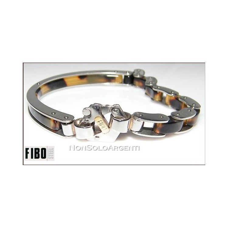 NSA|Bracciale Uomo FIBO mezza manetta tartaruga modulare Acciaio 316L punto oro