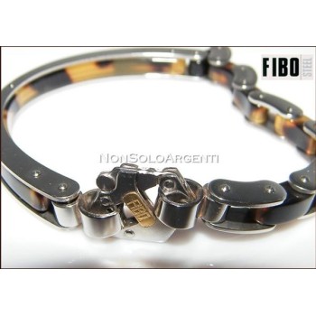 NSA|Bracciale Uomo FIBO mezza manetta tartaruga modulare Acciaio 316L punto oro