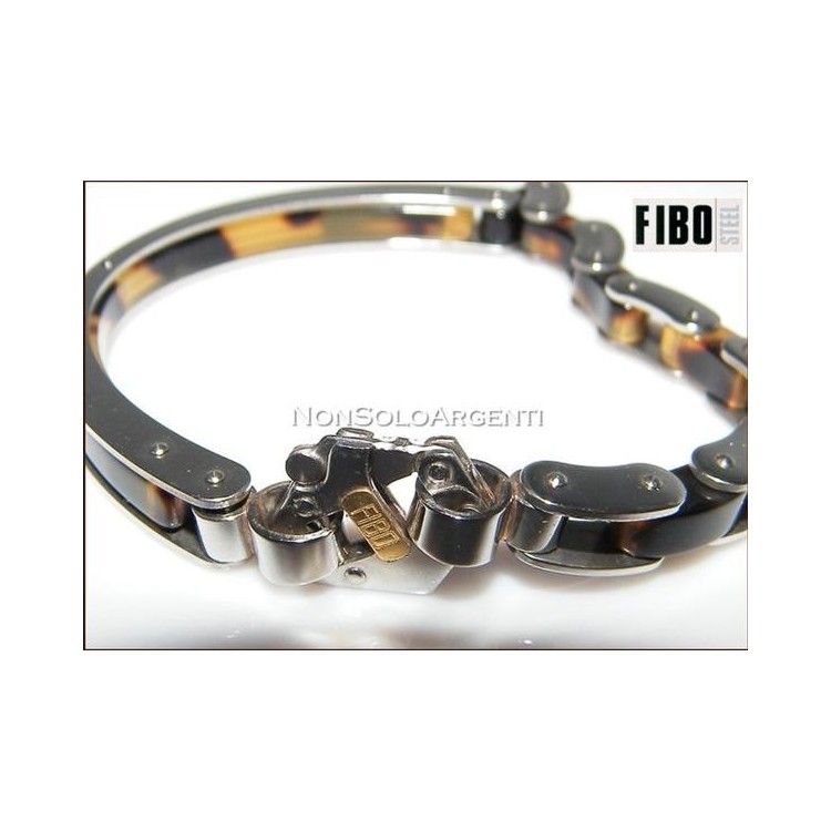 NSA|Bracciale Uomo FIBO mezza manetta tartaruga modulare Acciaio 316L punto oro