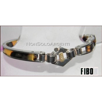 NSA|Bracciale Uomo FIBO mezza manetta tartaruga modulare Acciaio 316L punto oro