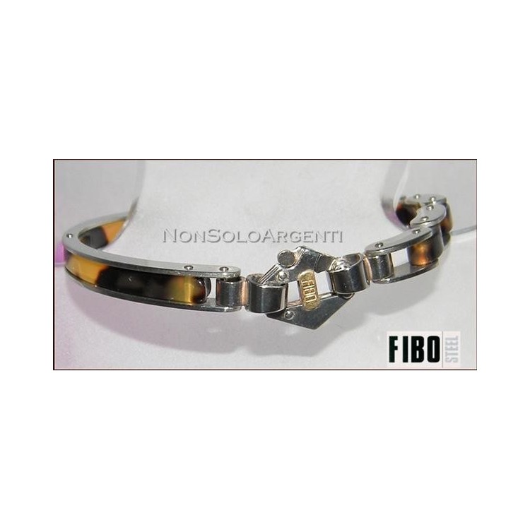 NSA|Bracciale Uomo FIBO mezza manetta tartaruga modulare Acciaio 316L punto oro