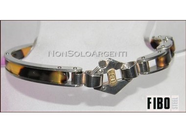 NSA|Bracciale Uomo FIBO mezza manetta tartaruga modulare Acciaio 316L punto oro