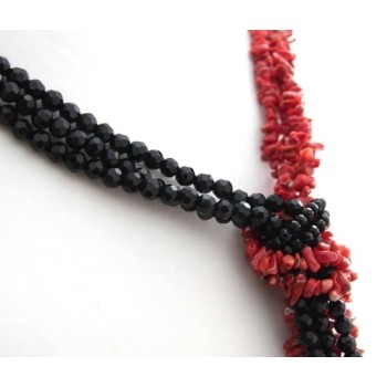NSA|necklace scarf line Capri 3-wire two-tone red black coral reef true Italian red and black agate beads