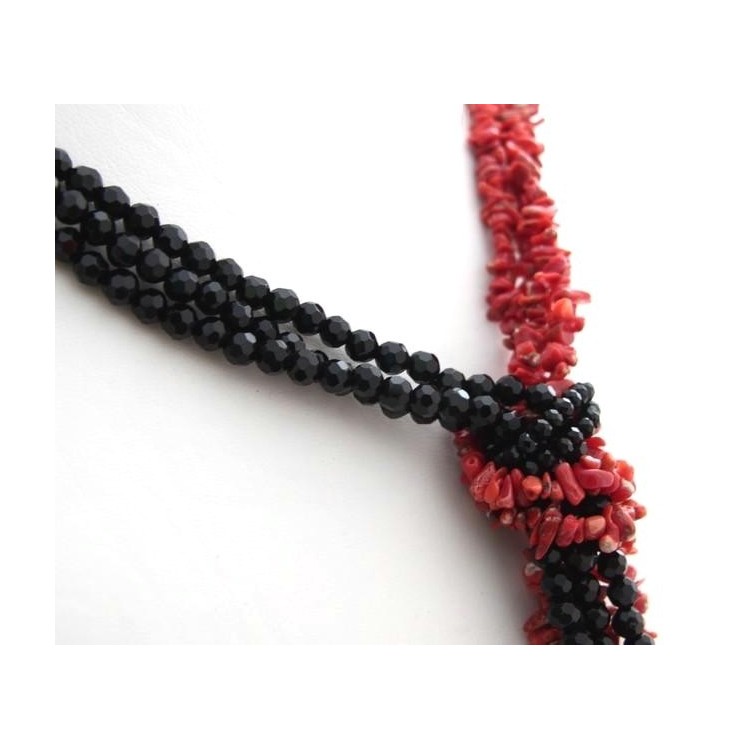NSA|necklace scarf line Capri 3-wire two-tone red black coral reef true Italian red and black agate beads
