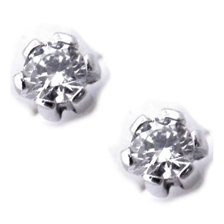 NSA|ORO 750/oo Bianco : Orecchini Punto luce con zircone taglio brillante uomo donna