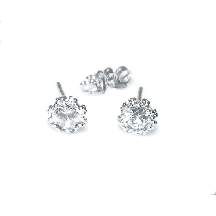 NSA|750/oo White GOLD: Light point earrings with 5mm brilliant cut zircon