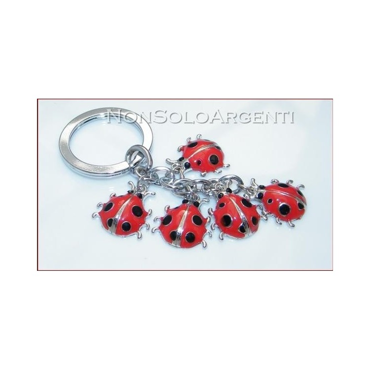 NSA|PORTACHIAVI Acciaio smaltato grappolo di coccinelle rosse a pois