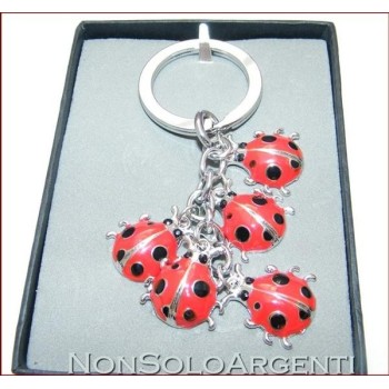 NSA|PORTACHIAVI Acciaio smaltato grappolo di coccinelle rosse a pois