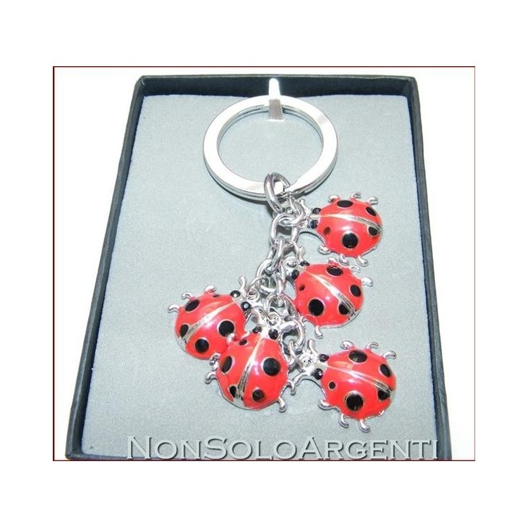 NSA|PORTACHIAVI Acciaio smaltato grappolo di coccinelle rosse a pois