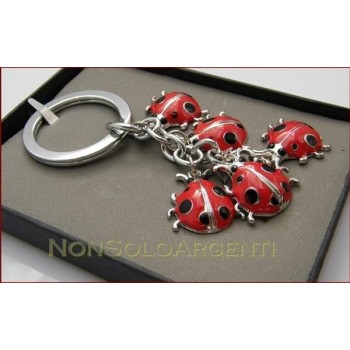 NSA|PORTACHIAVI Acciaio smaltato grappolo di coccinelle rosse a pois