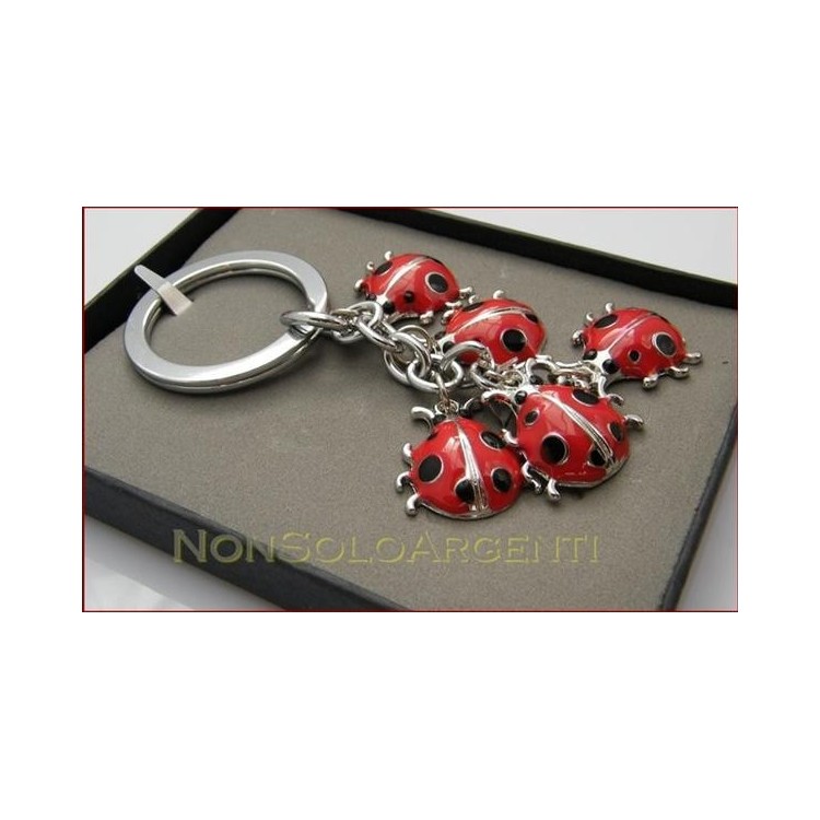 NSA|PORTACHIAVI Acciaio smaltato grappolo di coccinelle rosse a pois