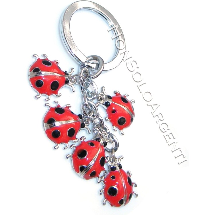 NSA|portachiavi acciaio smaltato grappolo di coccinelle rosse a pois