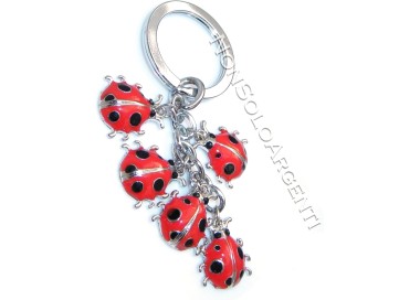 NSA|portachiavi acciaio smaltato grappolo di coccinelle rosse a pois