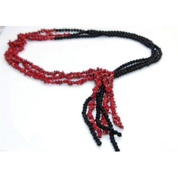 NSA|collana sciarpa con corallo di scoglio e agata nera