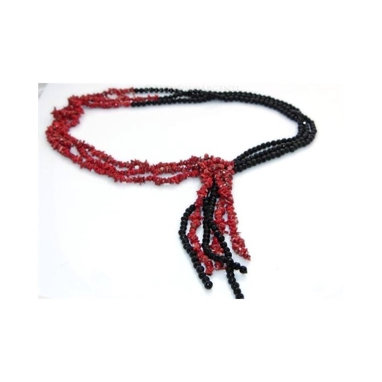 NSA|necklace scarf line Capri 3-wire two-tone red black coral reef true Italian red and black agate beads