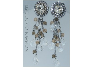 NSA|Smoked and rhodium-plated silver laminated earrings with topaz and white crystal pendants for women