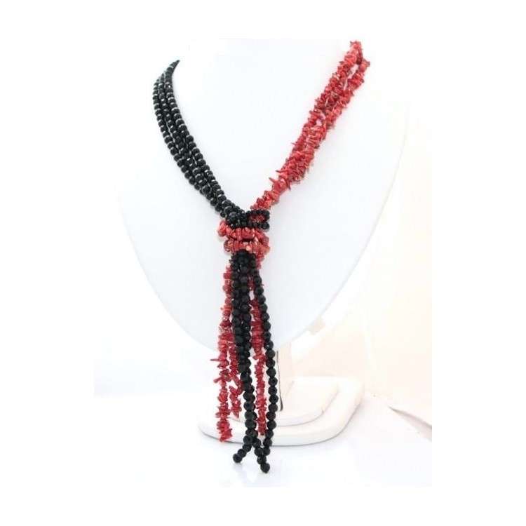 NSA|necklace scarf line Capri 3-wire two-tone red black coral reef true Italian red and black agate beads