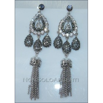 NSA|Bigiotteria : Orecchini "GOCCE"  Ottone argentato Goccia di strass e catenelle