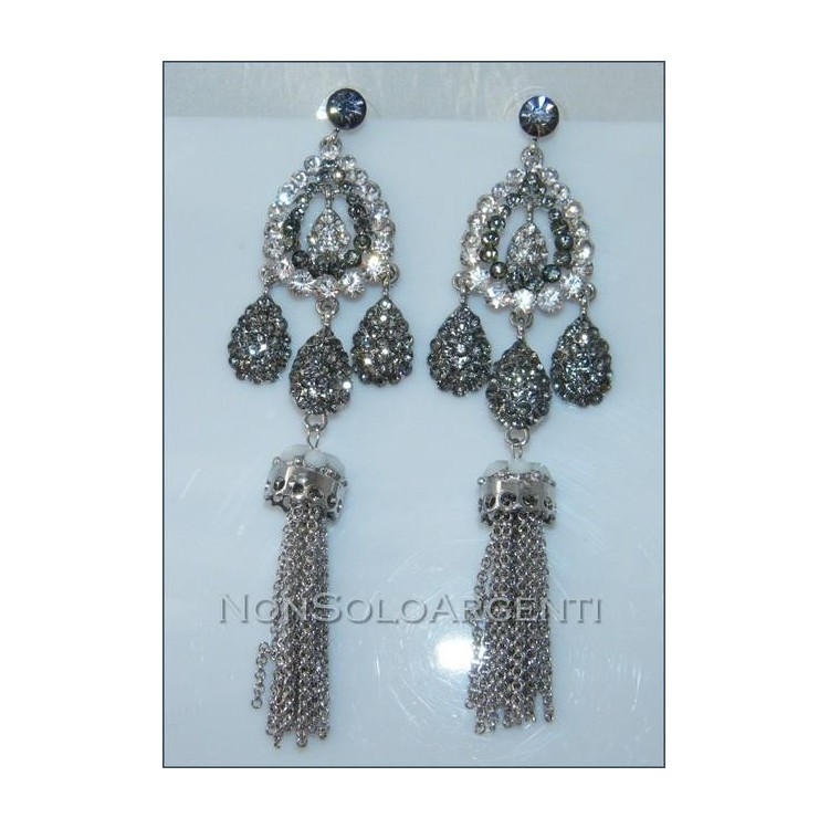 NSA|Bigiotteria : Orecchini "GOCCE"  Ottone argentato Goccia di strass e catenelle