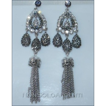 NSA|Bigiotteria : Orecchini "GOCCE"  Ottone argentato Goccia di strass e catenelle
