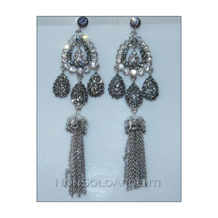 NSA|Bigiotteria : Orecchini "GOCCE"  Ottone argentato Goccia di strass e catenelle