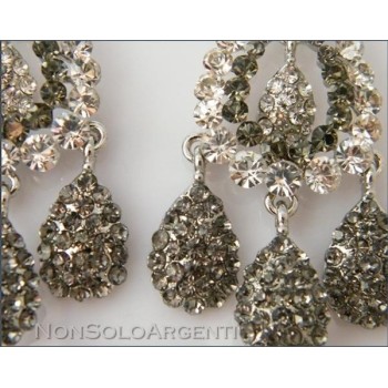 NSA|Bigiotteria : Orecchini "GOCCE"  Ottone argentato Goccia di strass e catenelle