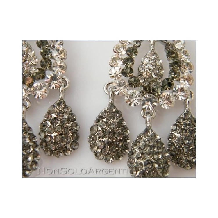 NSA|Bigiotteria : Orecchini "GOCCE"  Ottone argentato Goccia di strass e catenelle